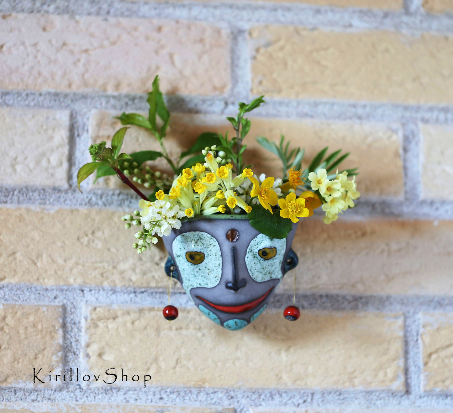 Handmade Ceramic Wall Vase: Human Face Planter, Unique Wall Art