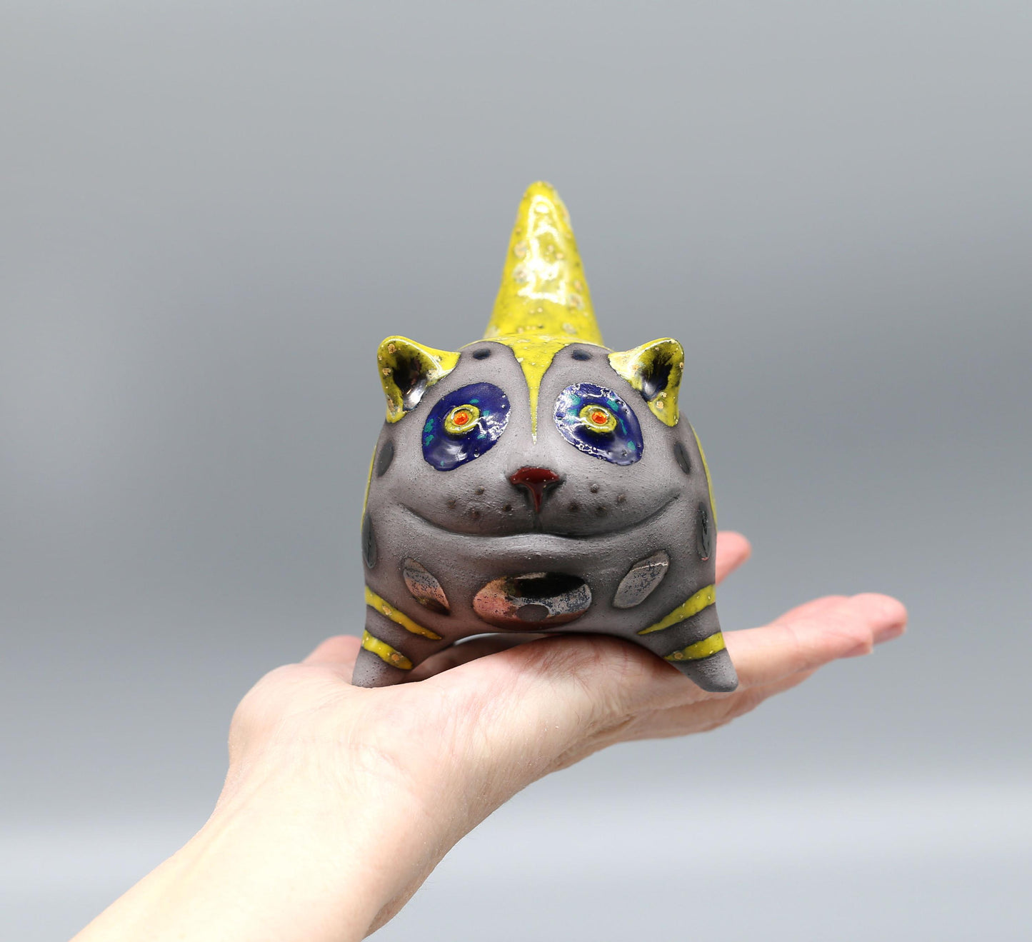 Handmade Ceramic Smiling Cat Figurine