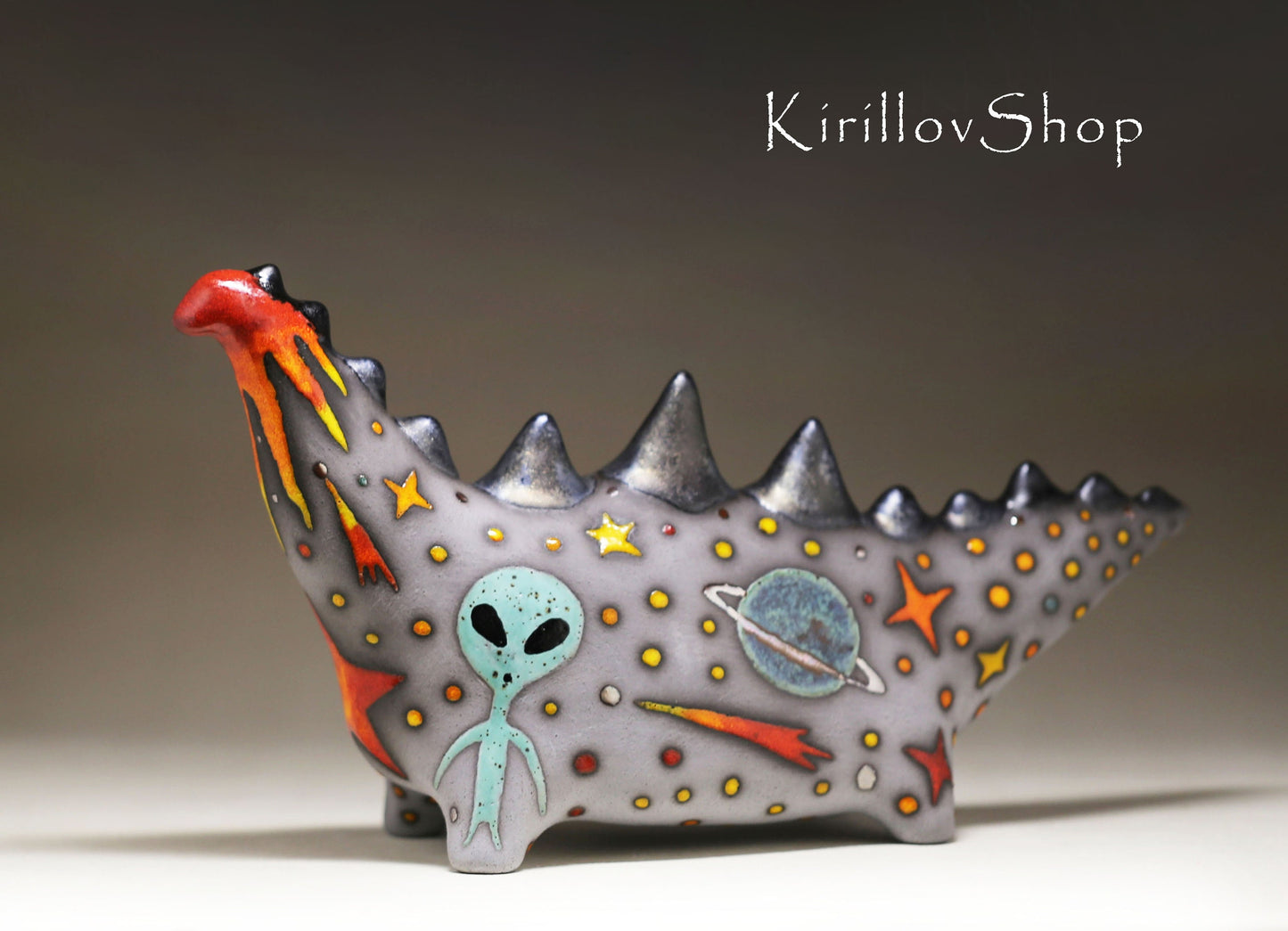 Ceramic sculpture Dinosaur, Interior decor,  Handmade Dragon, Hand painted figure, Ufo, Fantasy sculpture, Clay Art, MADE TO ORDER