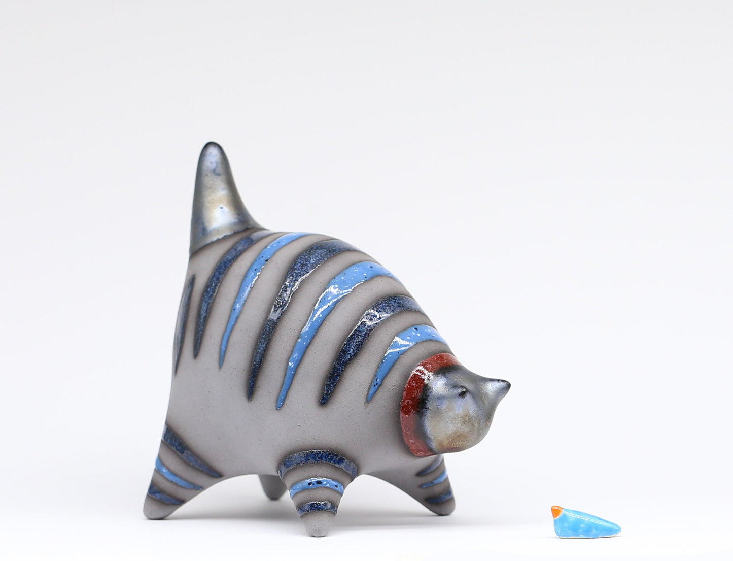 Cat figurine,  Ceramic sculpture cat, Blue cat, Art striped cat, Handmade cat,  Table decor,  Cat lover gift, MADE TO ORDER