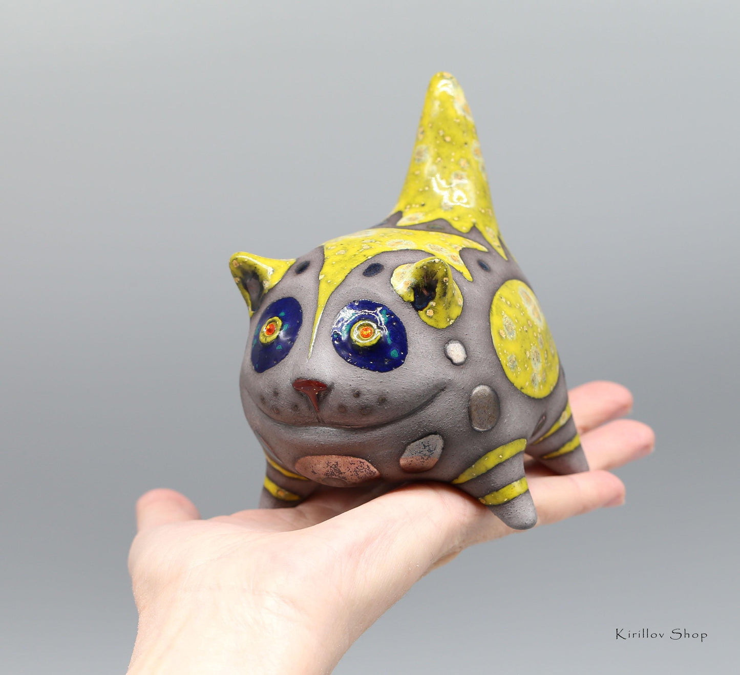 Handmade Ceramic Smiling Cat Figurine