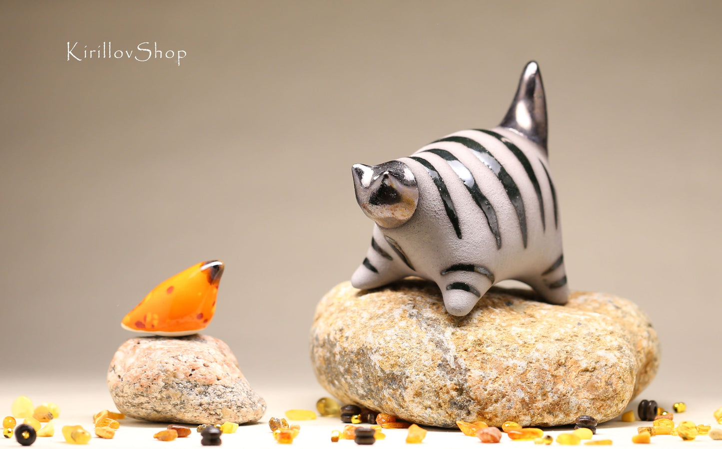 Ceramic Cat Sculpture, Black Little Kitten, Tabletop Figurine, Handmade Pottery, Cat Lover Gift
