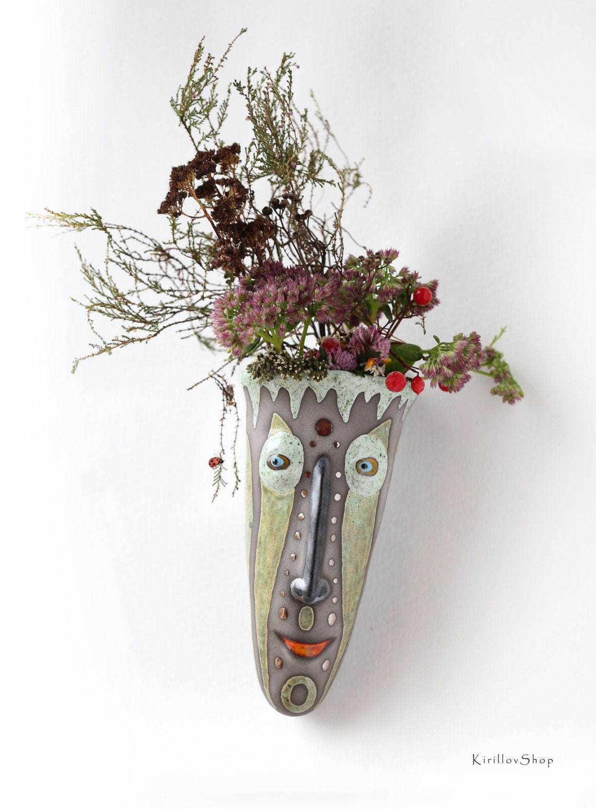 Handmade Ceramic Wall Vase – Face Sculpture, 3D Wall Art