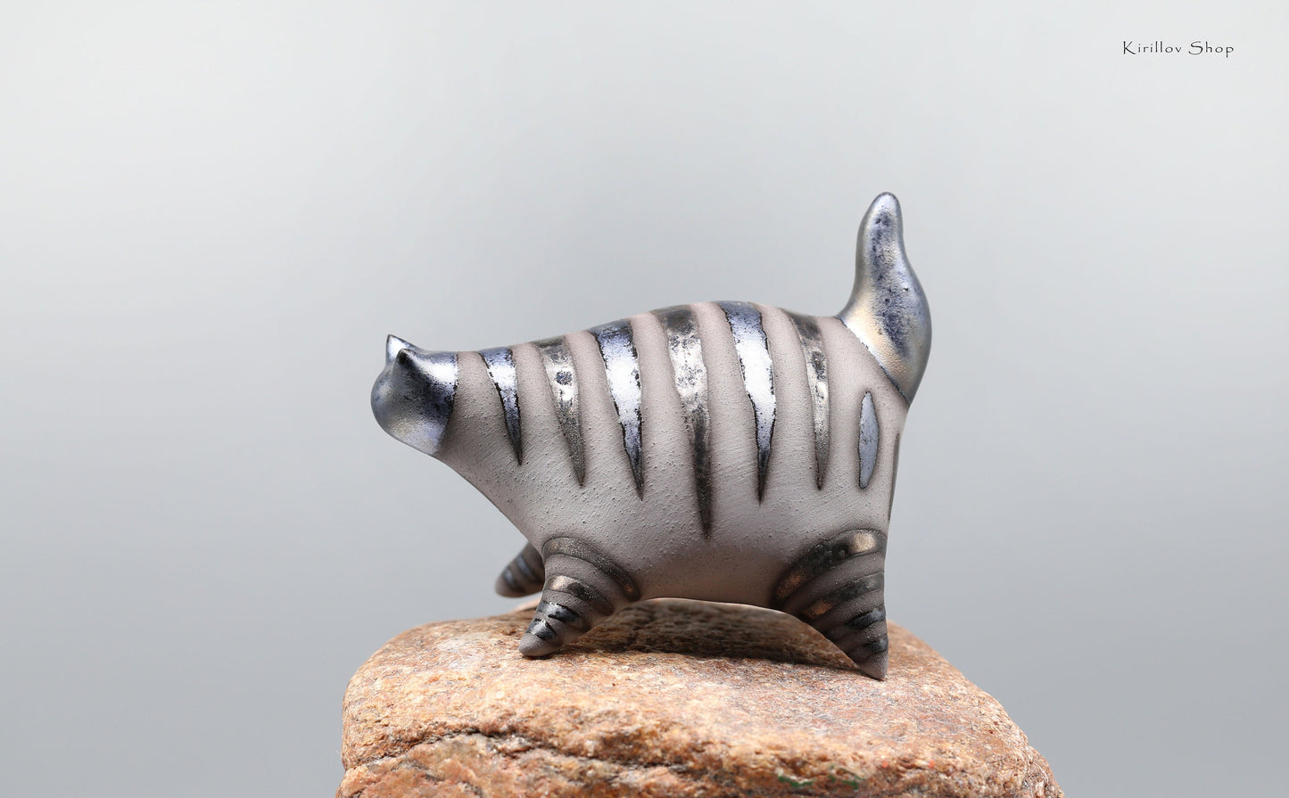 Handmade Ceramic Cat Sculpture: Bronze Glaze, Modern Home Decor