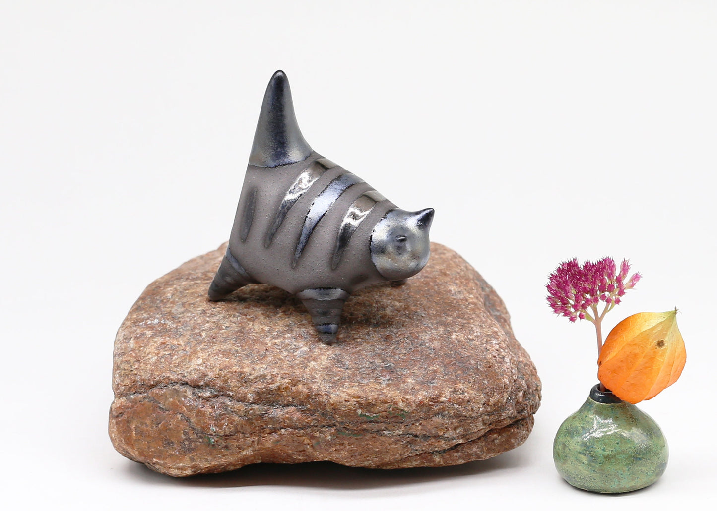 Miniature Cat figurine, Ceramic cat sculpture, Small black kitten, Table decoration, Handmade Art, Collectible, Cat lover gift