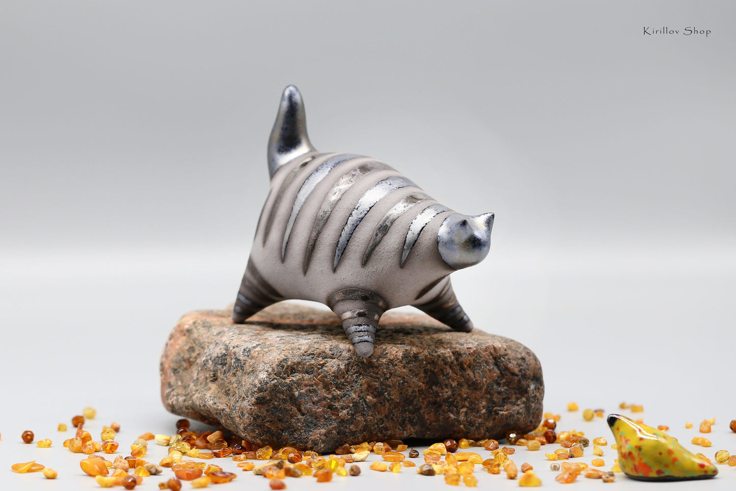 Handmade Ceramic Cat Sculpture: Bronze Glaze, Modern Home Decor