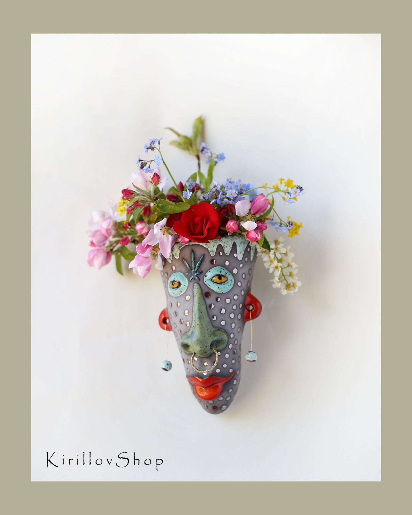 Handmade Ceramic Face Wall Planter: 3D Wall Art Sculpture