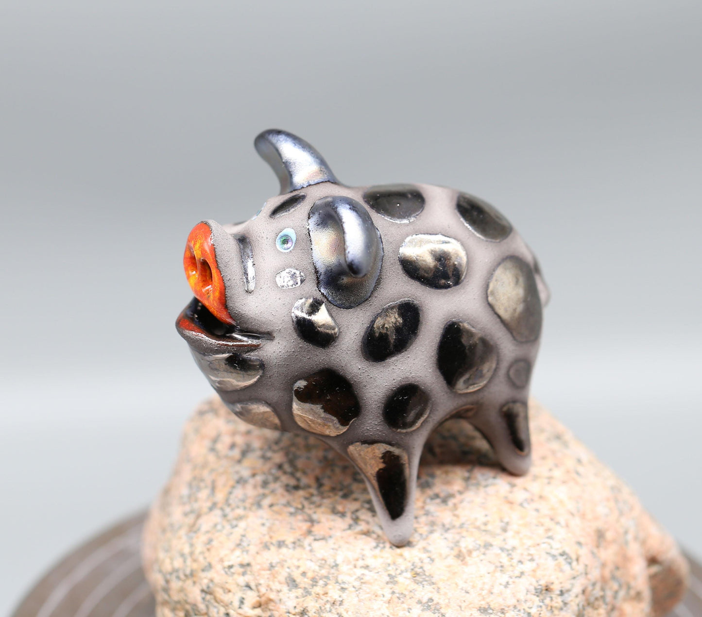 Pig  ceramic sculpture, funny black pig figurine, artwork