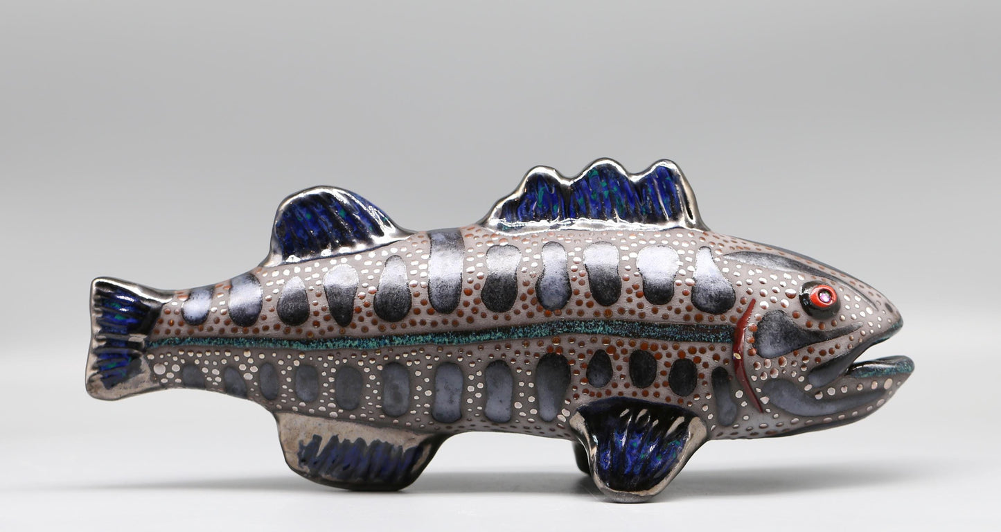 Handmade Ceramic Smallmouth Bass Sculpture: Modern Fish Art Figurine