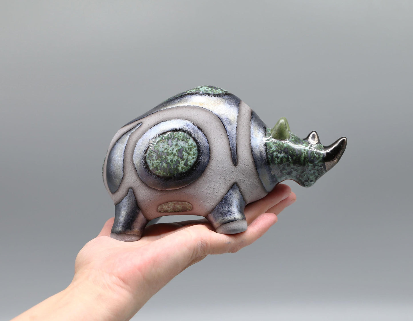 Ceramic sculpture Rhinoceros, small animal  rhino statuette, handmade Art, rhino figurine, table decoration, MADE TO ORDER.