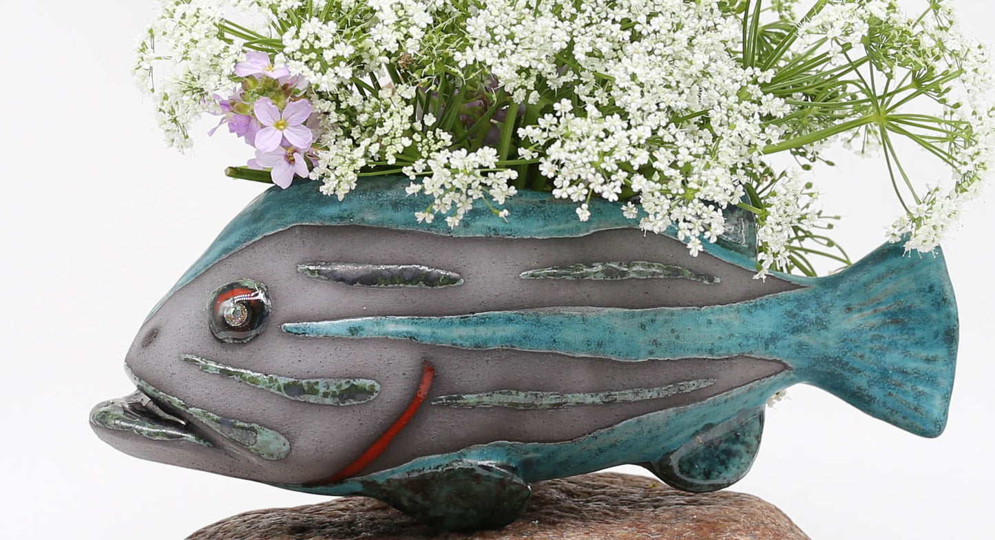 Handmade Ceramic Fish Vase: Wall Hanging Sculpture, Unique Home Decor