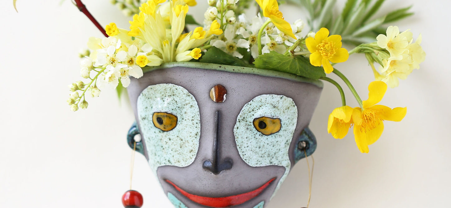 Handmade Ceramic Wall Vase: Human Face Planter, Unique Wall Art