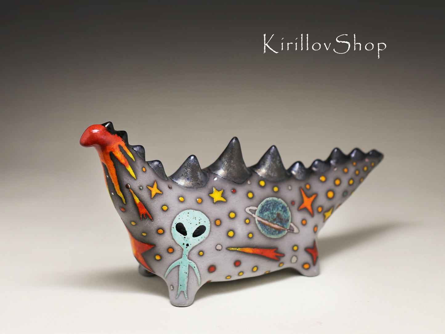 Ceramic sculpture Dinosaur, Interior decor,  Handmade Dragon, Hand painted figure, Ufo, Fantasy sculpture, Clay Art, MADE TO ORDER