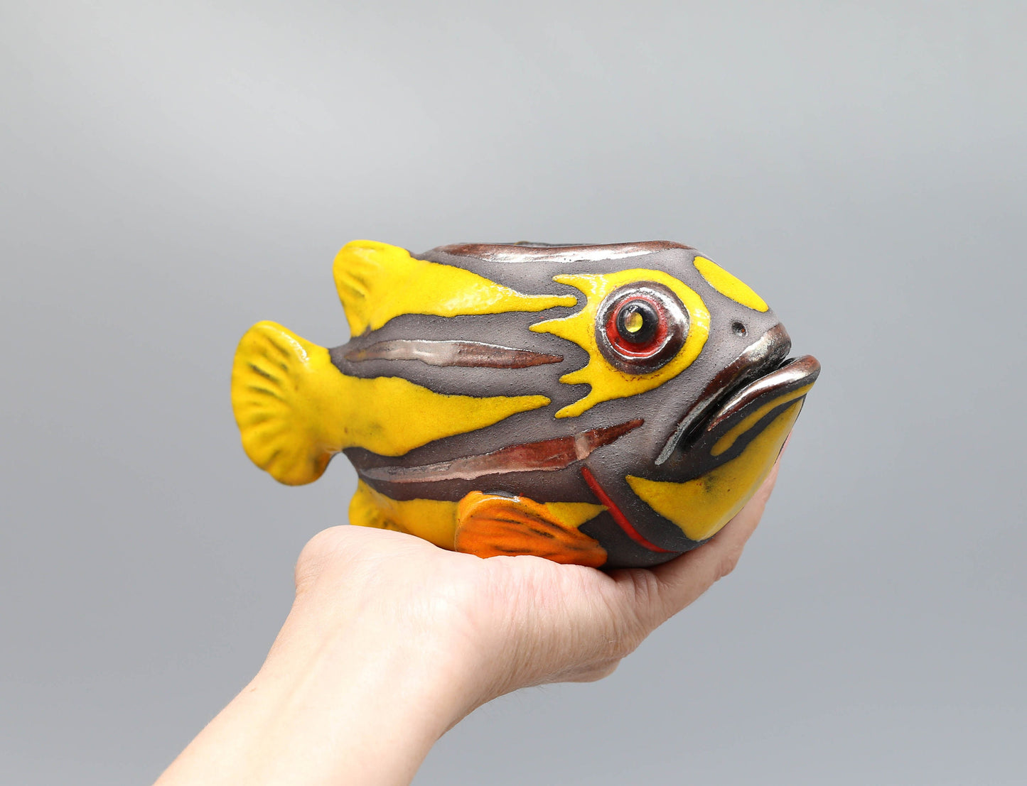 Handmade Ceramic Fish Vase – Wall Hanging Pot, Unique Fish Sculpture, Artistic Home Deco