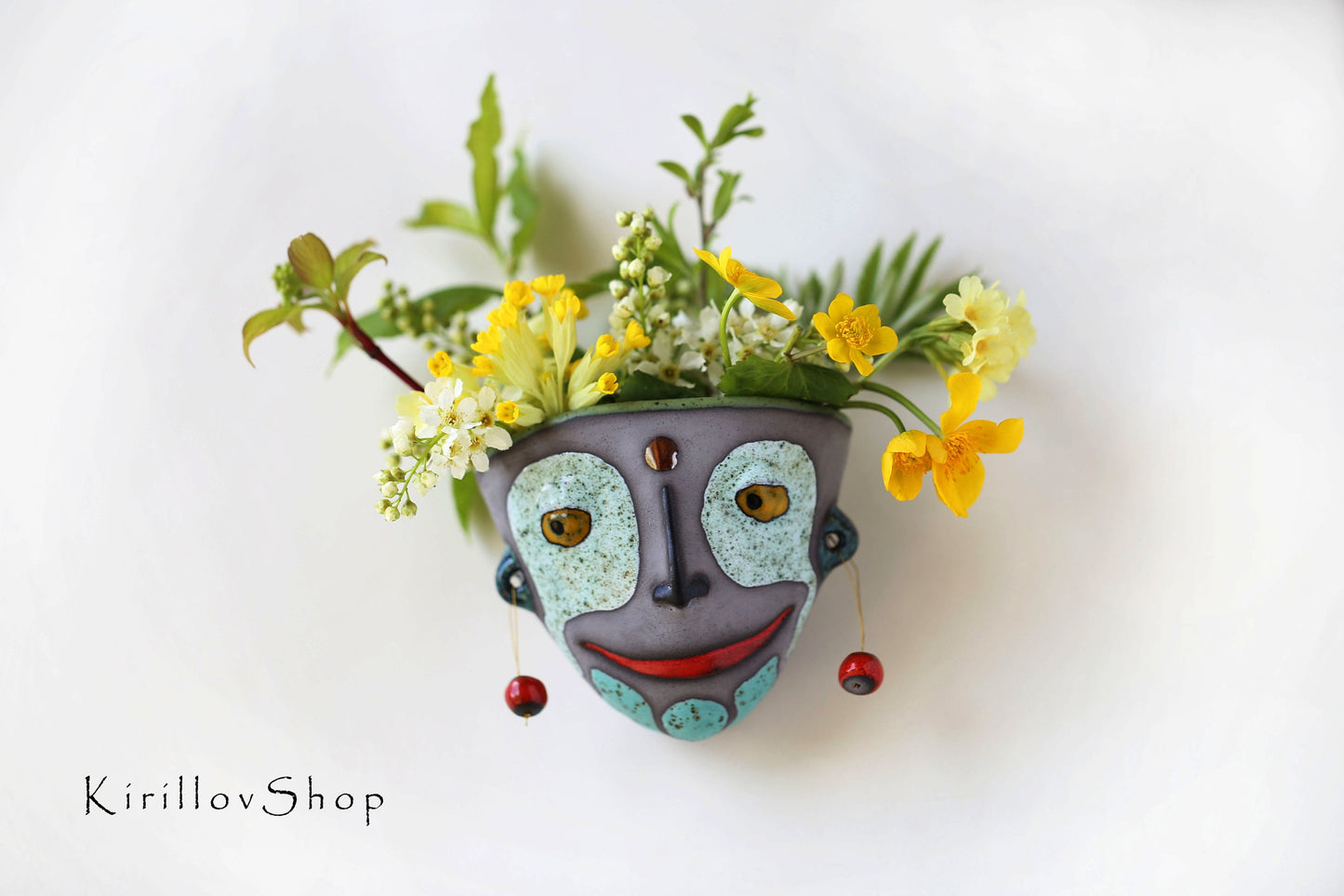 Handmade Ceramic Wall Vase: Human Face Planter, Unique Wall Art