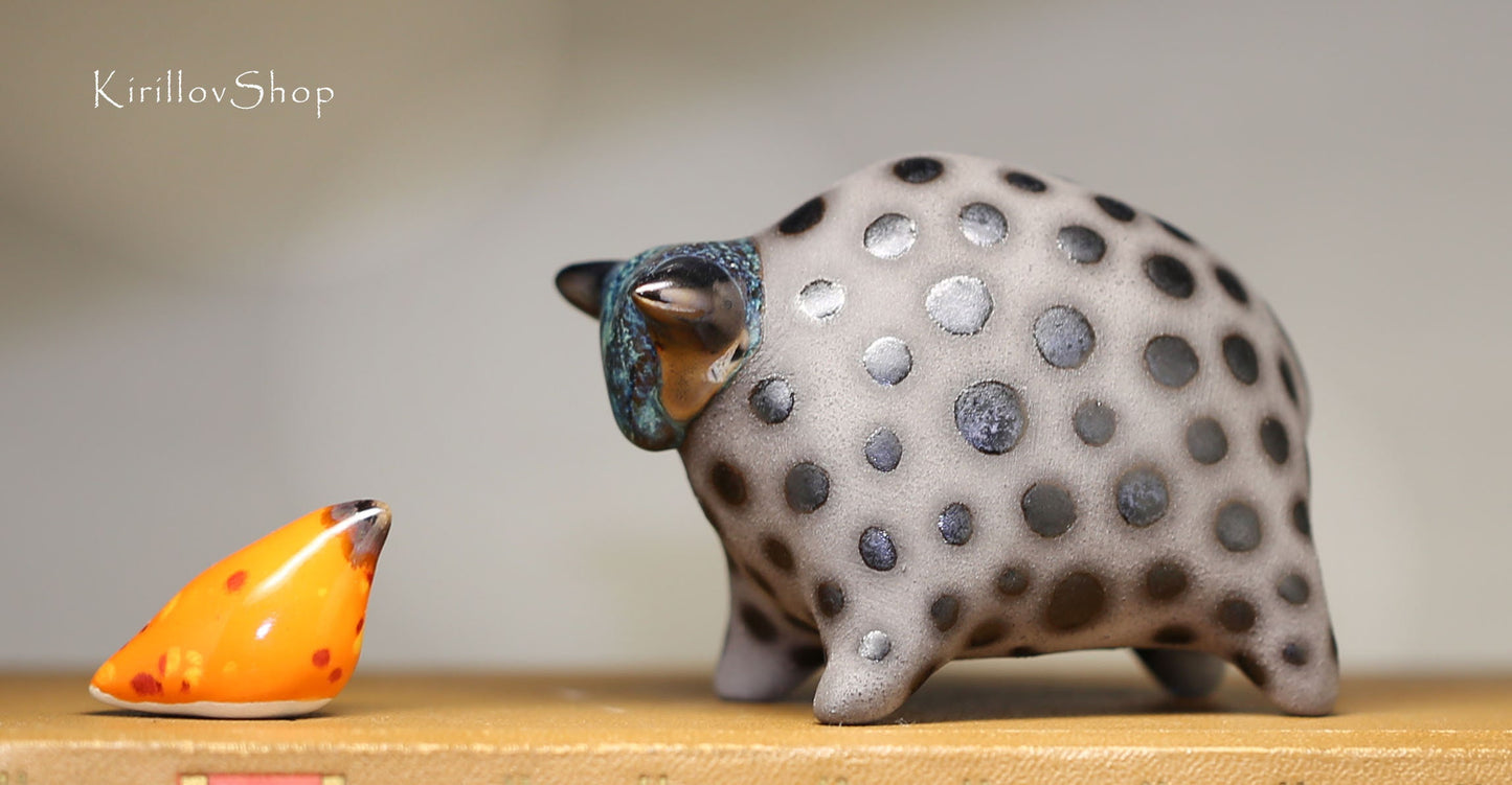 Bull figurine, small ceramic sculpture, miniature black bull, handmade , art figurine for table decoration or as a gift, Made to Order