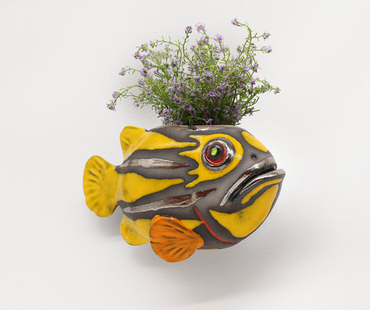 Handmade Ceramic Fish Vase – Wall Hanging Pot, Unique Fish Sculpture, Artistic Home Deco