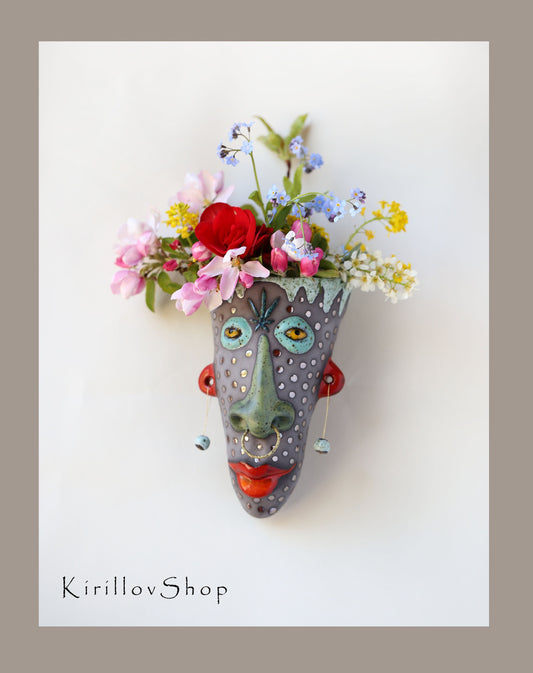 Handmade Ceramic Face Wall Planter: 3D Wall Art Sculpture