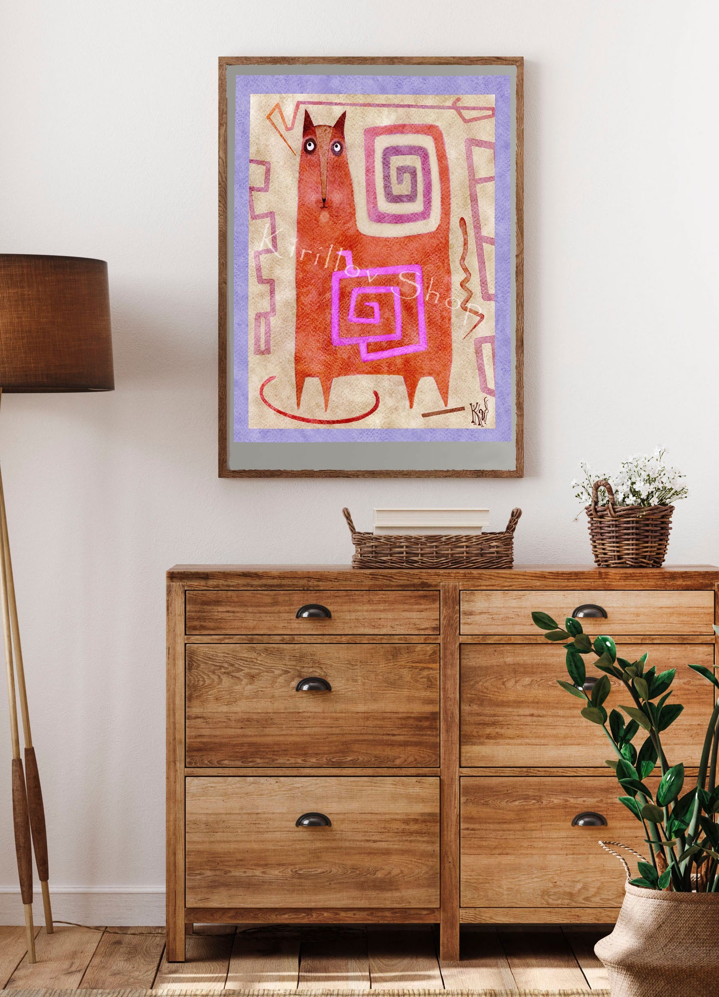 Abstract Cat Wall Art Print, Modern Digital Download, Geometric Animal Poster, Boho Home Decor