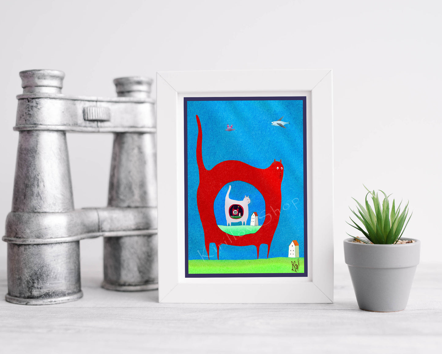 Printable Wall Art — Surreal Cat Illustration, Whimsical Digital Artwork, Instant Download