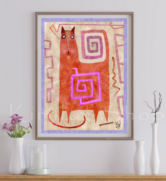 Abstract Cat Wall Art Print, Modern Digital Download, Geometric Animal Poster, Boho Home Decor